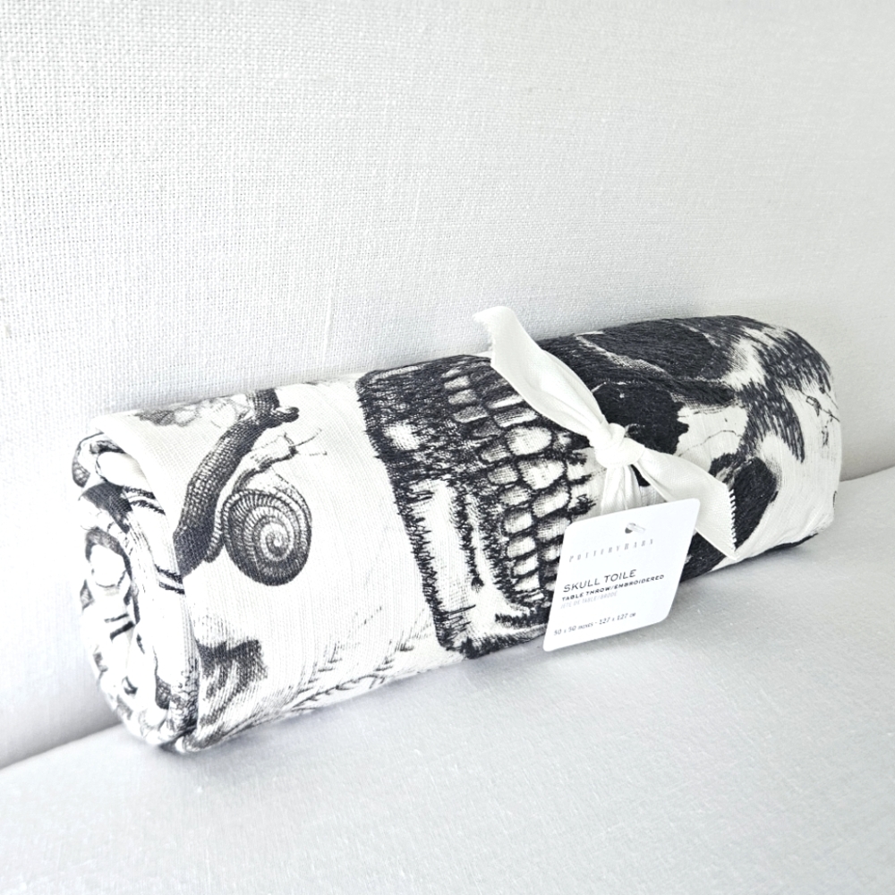 Pottery Barn Black and White Skull Toile Throw